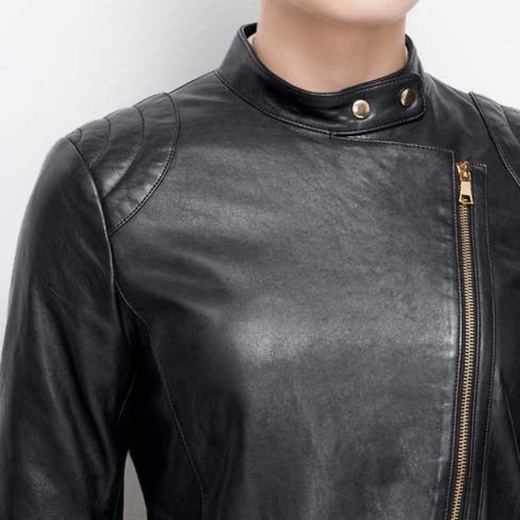 Ann Taylor 100% Genuine Leather Gray Moto Jacket buttery real leather - Picture 4 of 16